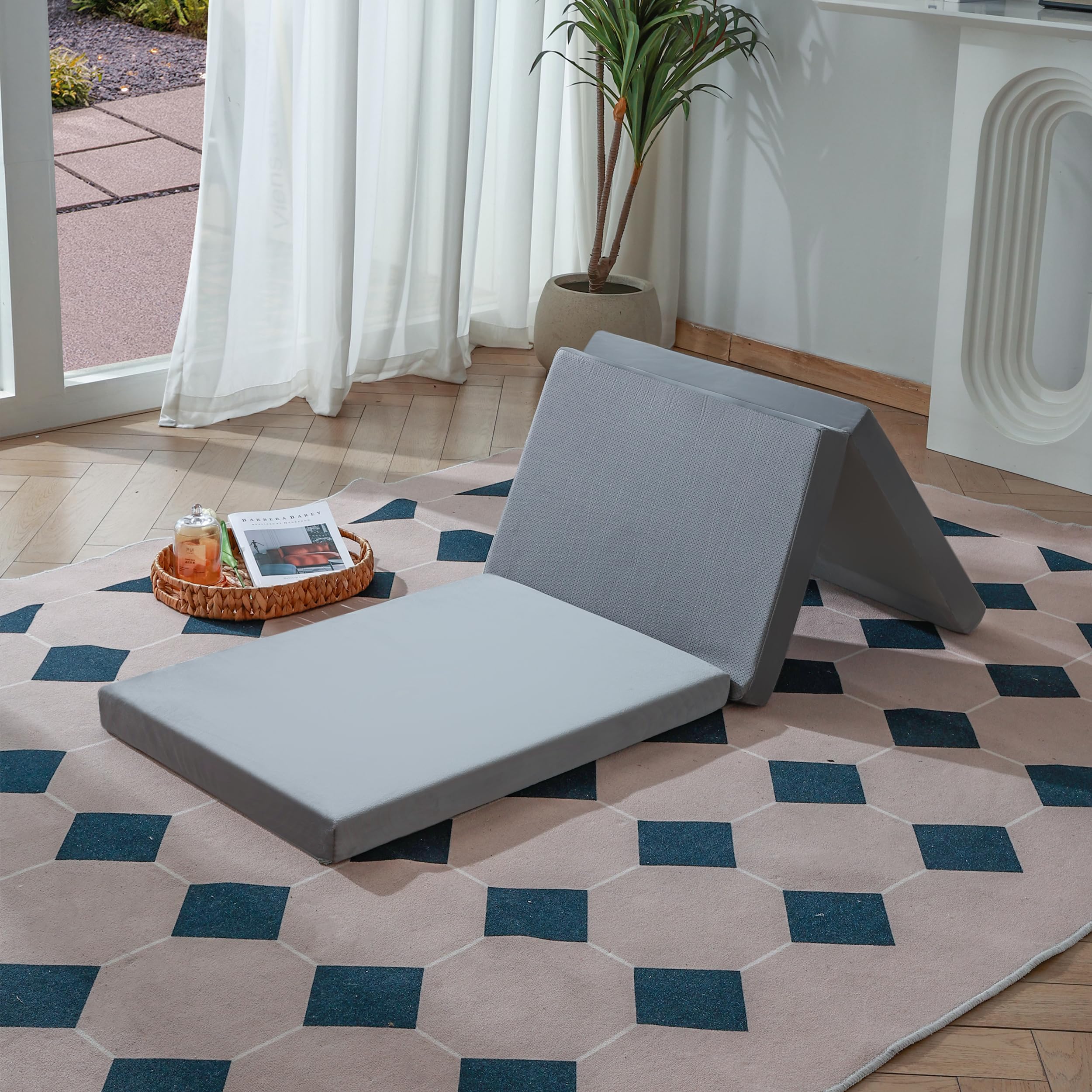 Cycnefin Tri-Fold Memory Foam Mattress Topper, 2.7 inch Single Folding Topper with Collapsible, Travel and Guest Mat, 70.8'' x 26.3'' x 2.7