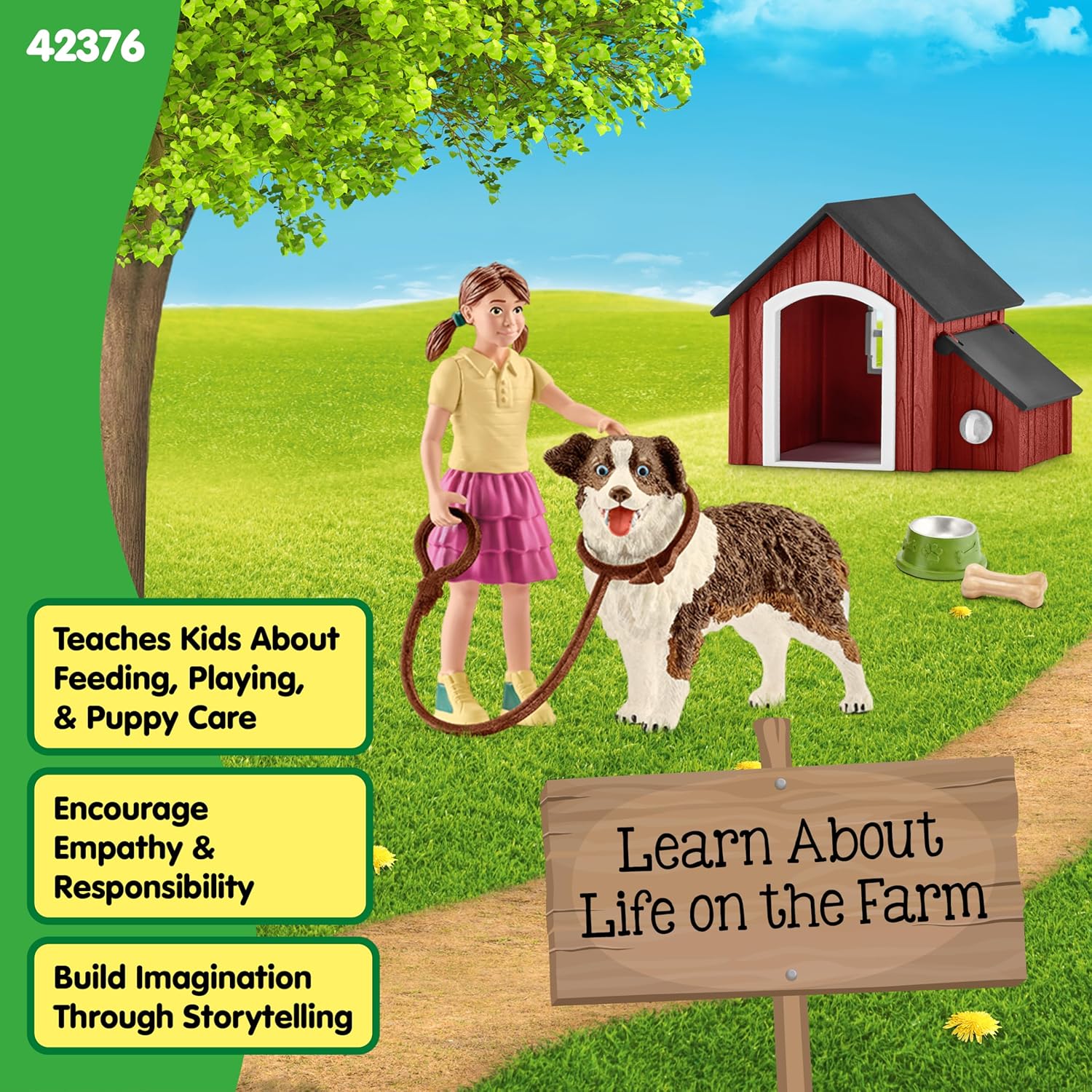Schleich Farm World - 5PC Dog Kennel Animal Toys for Kids with Dog Figurine and Dog House - Kids Ages 3+