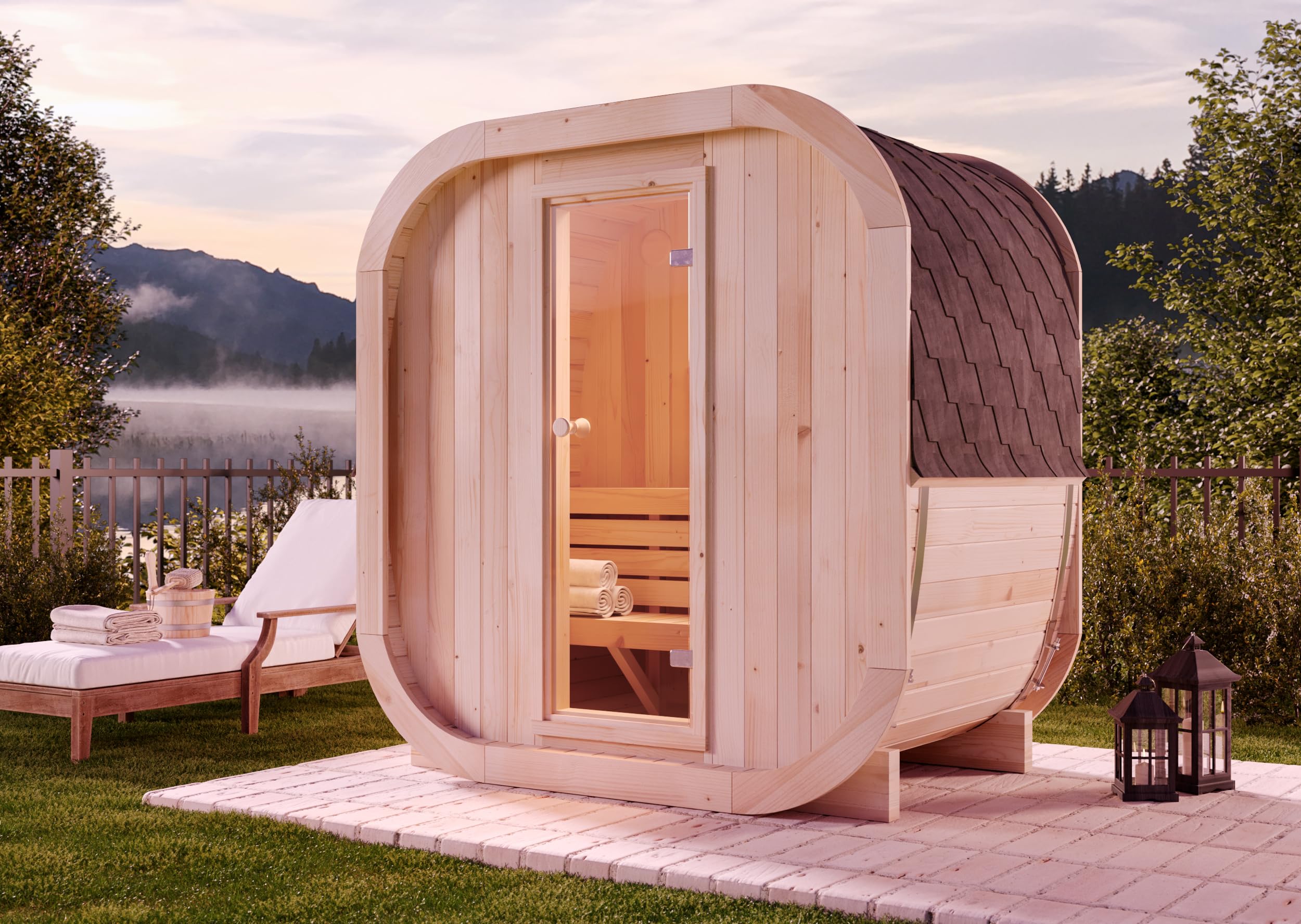 Fasssauna ScandiCube Mini XXS 210x136cm Thermoholz 42mm Wandst.