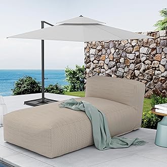 Dineli Outside Chaise Lounge Chairs Bed Lounger Outdoor Couch Sofa for Pool Comfy Patio Furniture Foam Filling Bean Bed Chair Lazy Sofa for Outside, Water-Resistant Sunbed (Light Orange, 70'' Length)