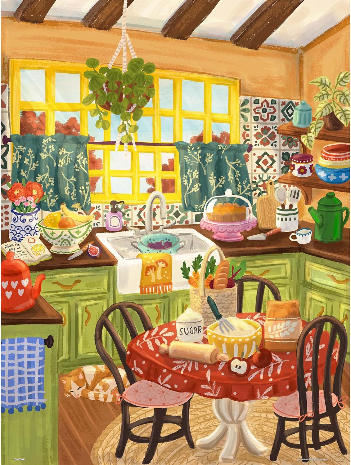PieceRelax PieceClicks Plastic Jigsaw Puzzle for Adults 1000 Pieces - Olivia Gibbs - Green Kitchen Sunlight - 25.2 X 18.9 Inches, Most Satisfying Table Games, No Glue Needed [U1093]