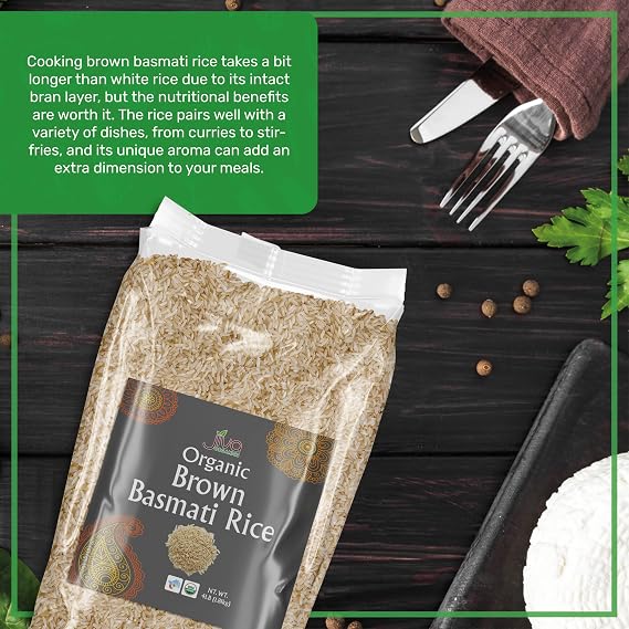 Jiva Organic Brown Basmati Rice 4 LB Bag - Premium Quality, Authentic Indian Origin, Whole Grain
