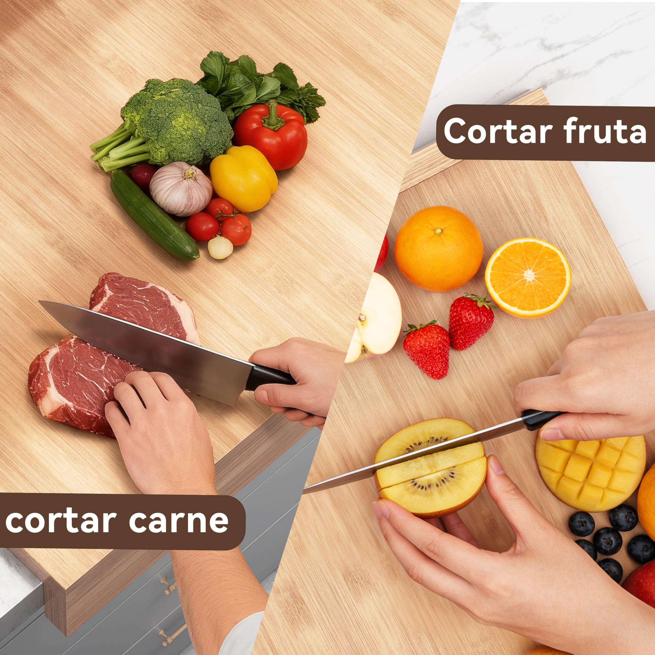 Tabla de madera para repostería, tabla de cortar con borde, tabla de amasar reversible para amasar pan, tabla de cortar con borde 61 x 40 cm (Madera)