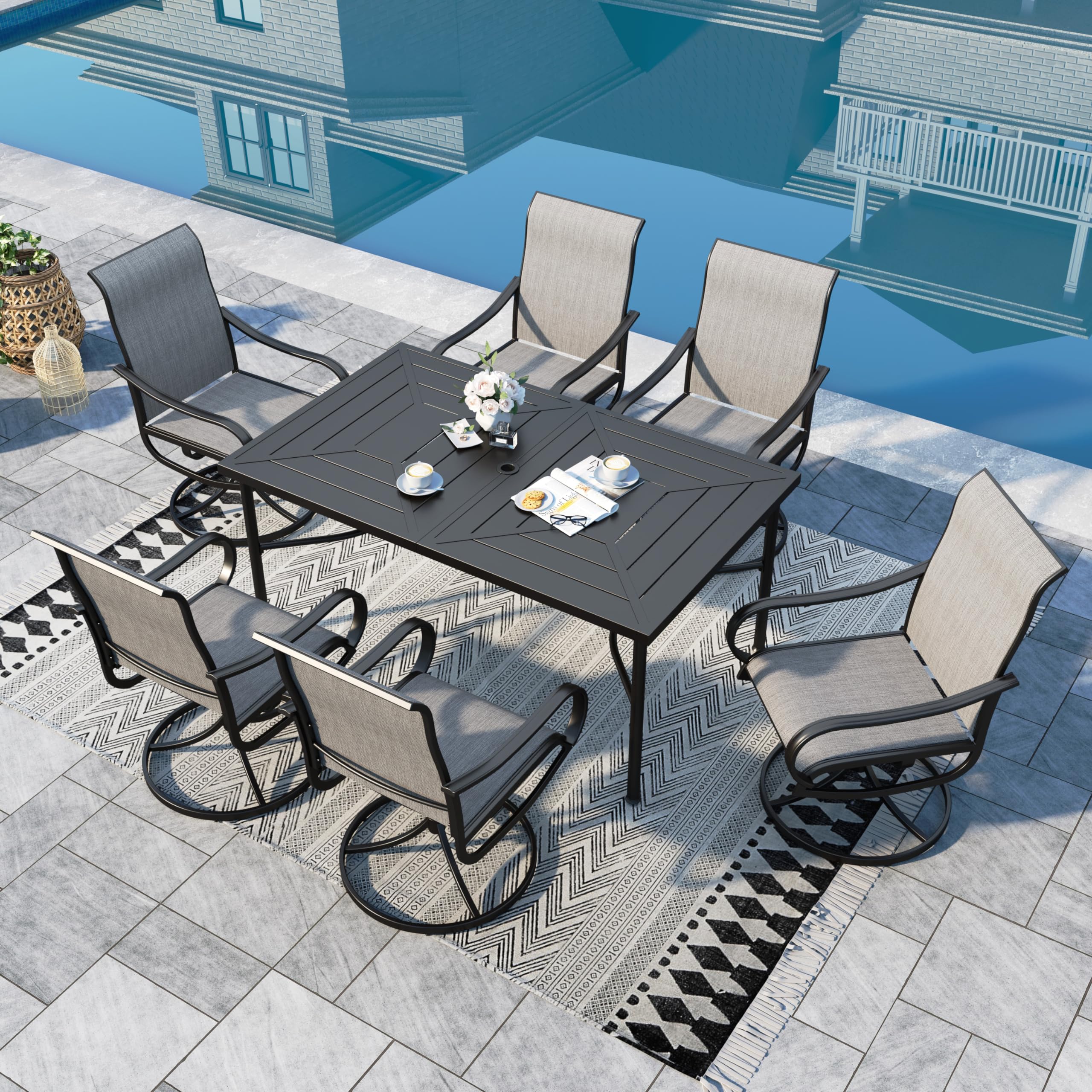 Sophia &amp; William Patio Dining Set for 6 w/Swivel Textilene Chairs, Grey