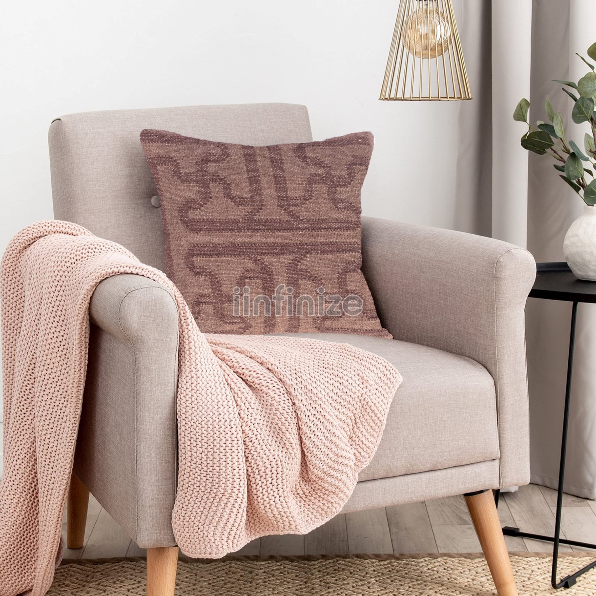 Housse en jute Kilim style ethnique bohème pour coussin carré 45 cm