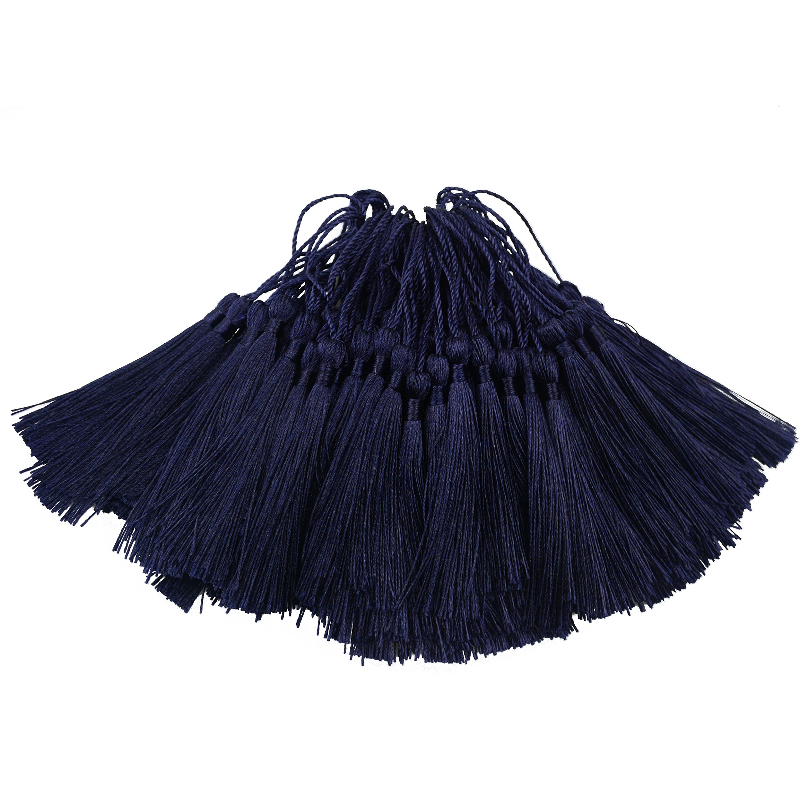 100Pcs 5 Inch Silky Bookmark Tassels for Jewelry, Souvenir(Dark Blue)
