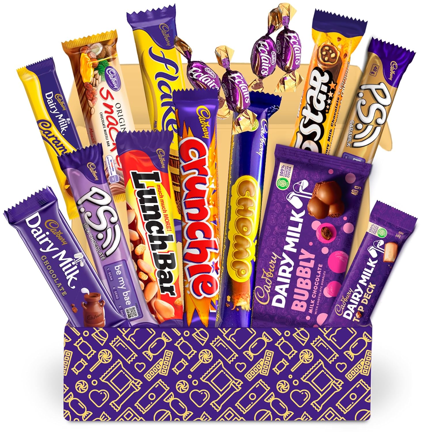 Cadbury Chocolate Large 12 Chocolate Bars & 4 Sweets of