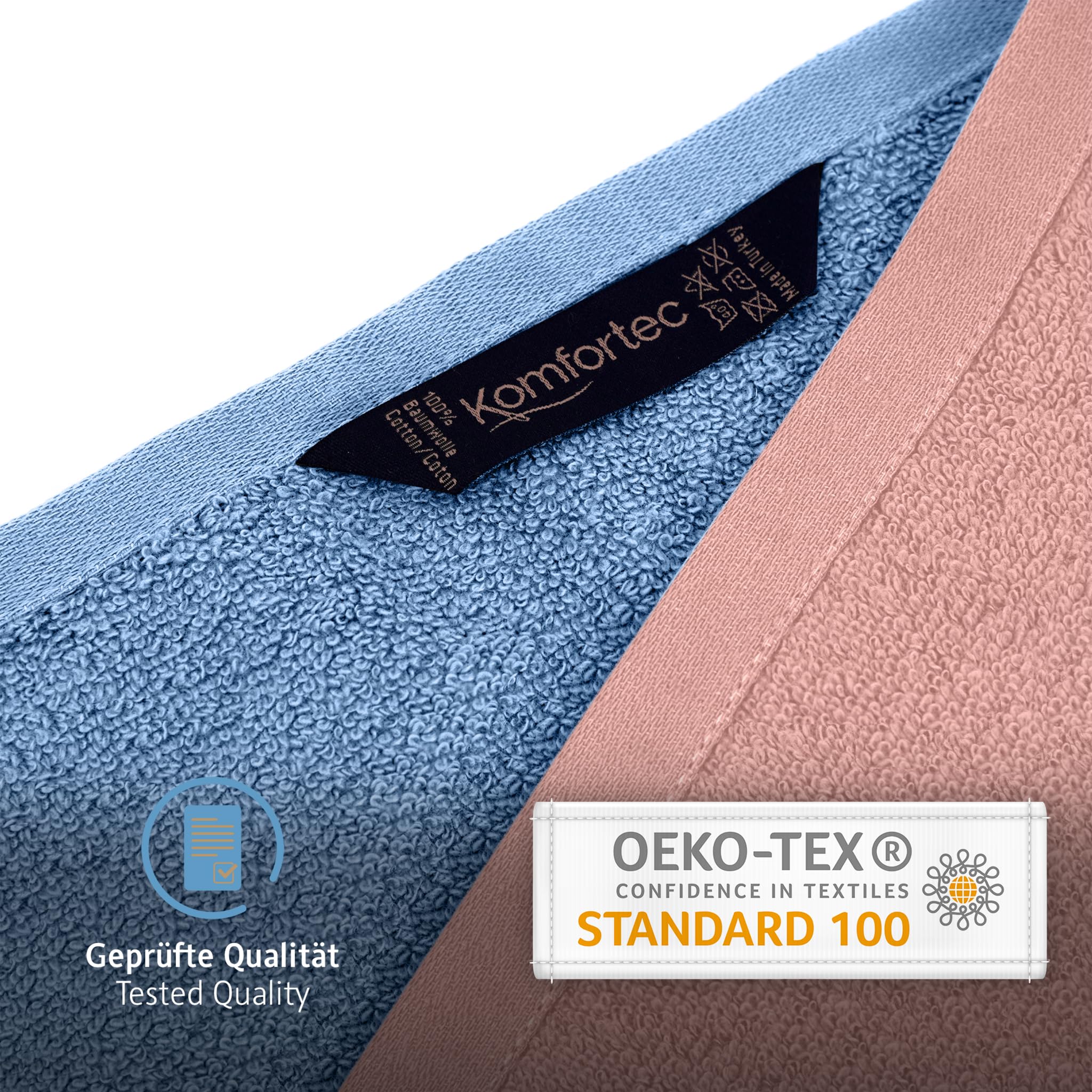 Komfortec 4er Duschtücher 70x140 cm Set aus 100% Baumwolle, 470g/m², Frottee, Weich, Rosa/Hellblau