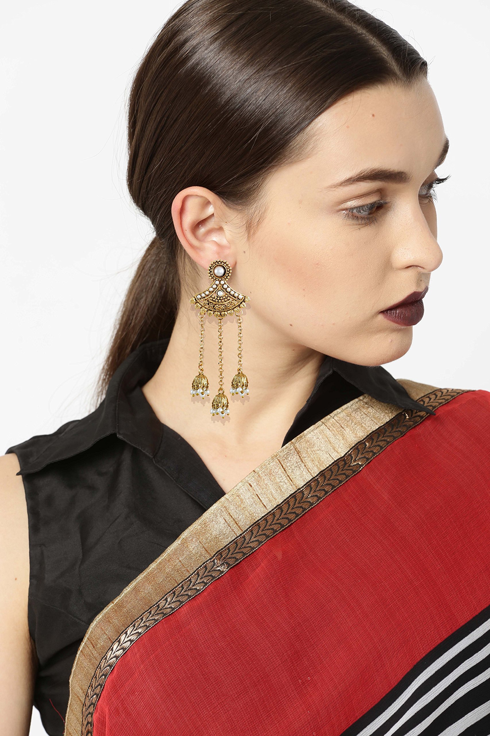 Women's Combo of Two Tassels with Dome-Shaped Jhumki Earrings