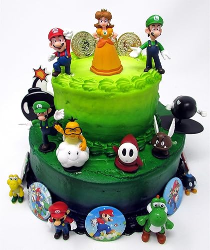 Mario Brothers - Decoración para pastel de cumpleaños de 22 piezas con Mario, Luigi, bala, sapo, hongo, Goomba, Koopa, Shy, Bomb, Lakitu Spiny,