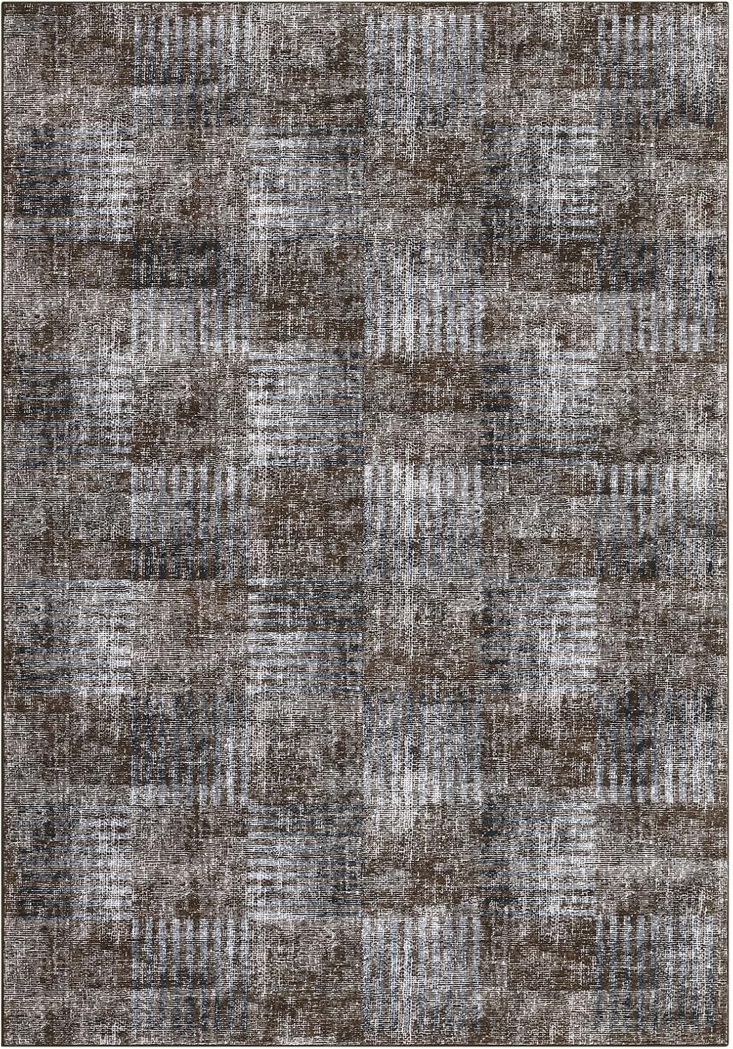 Solid Washable Rugs 8x10 Modern Abstract Living Room Rug Brown Neutral Rugs for Bedroom Rug Non Slip Low Pile, Large Soft Indoor Accent Carpet for Dining Room Table Home Decor