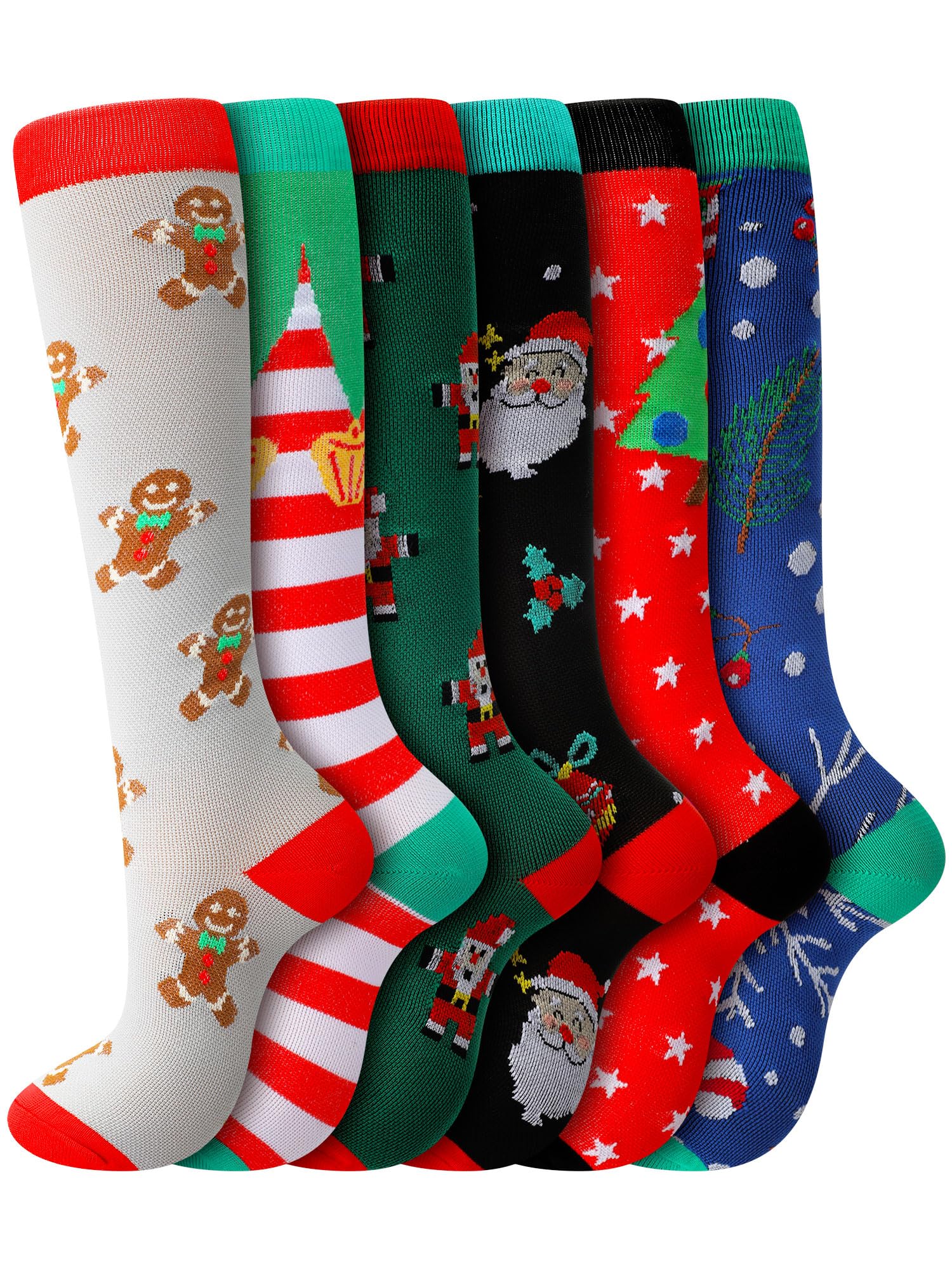 Fourluoo 6 Pairs Christmas Compression Socks Christmas tree - Compression Socks | Mubboo
