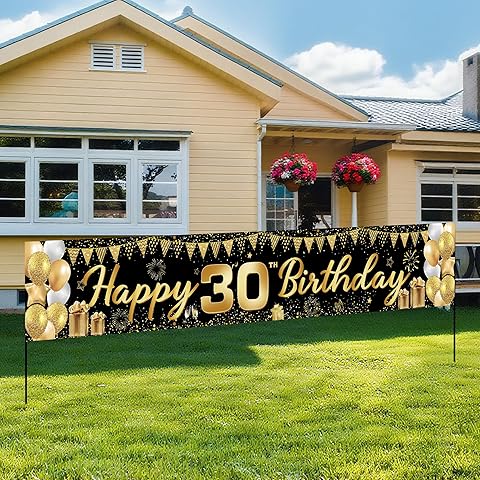 30th Birthday Decorations for Her Him - Happy 30th Birthday Decorations Banner, Bla...