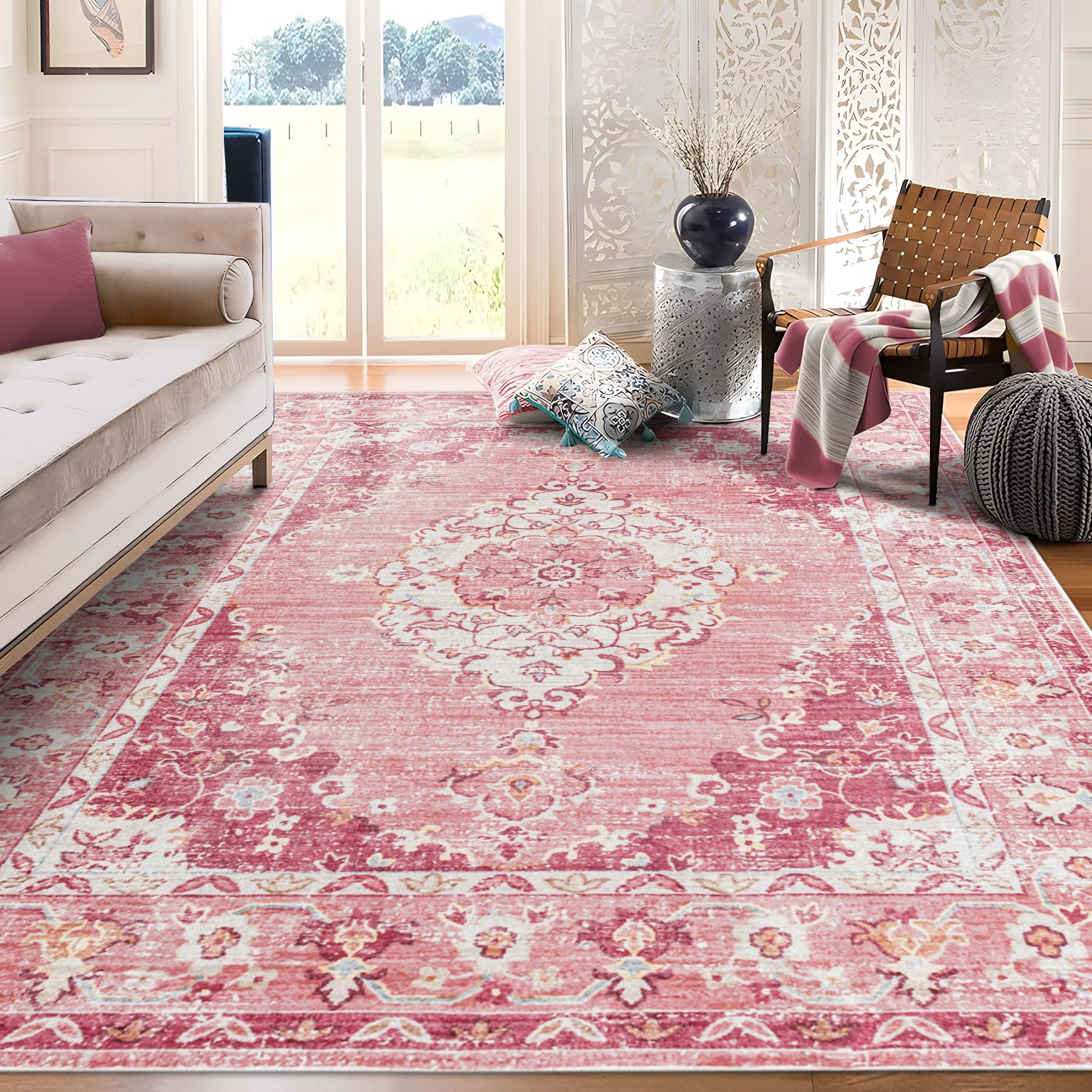 Lorena Canals Tapis Lavable ABC Rose et Blanc - 150 cm - Tapis - L'Armoire de Bébé