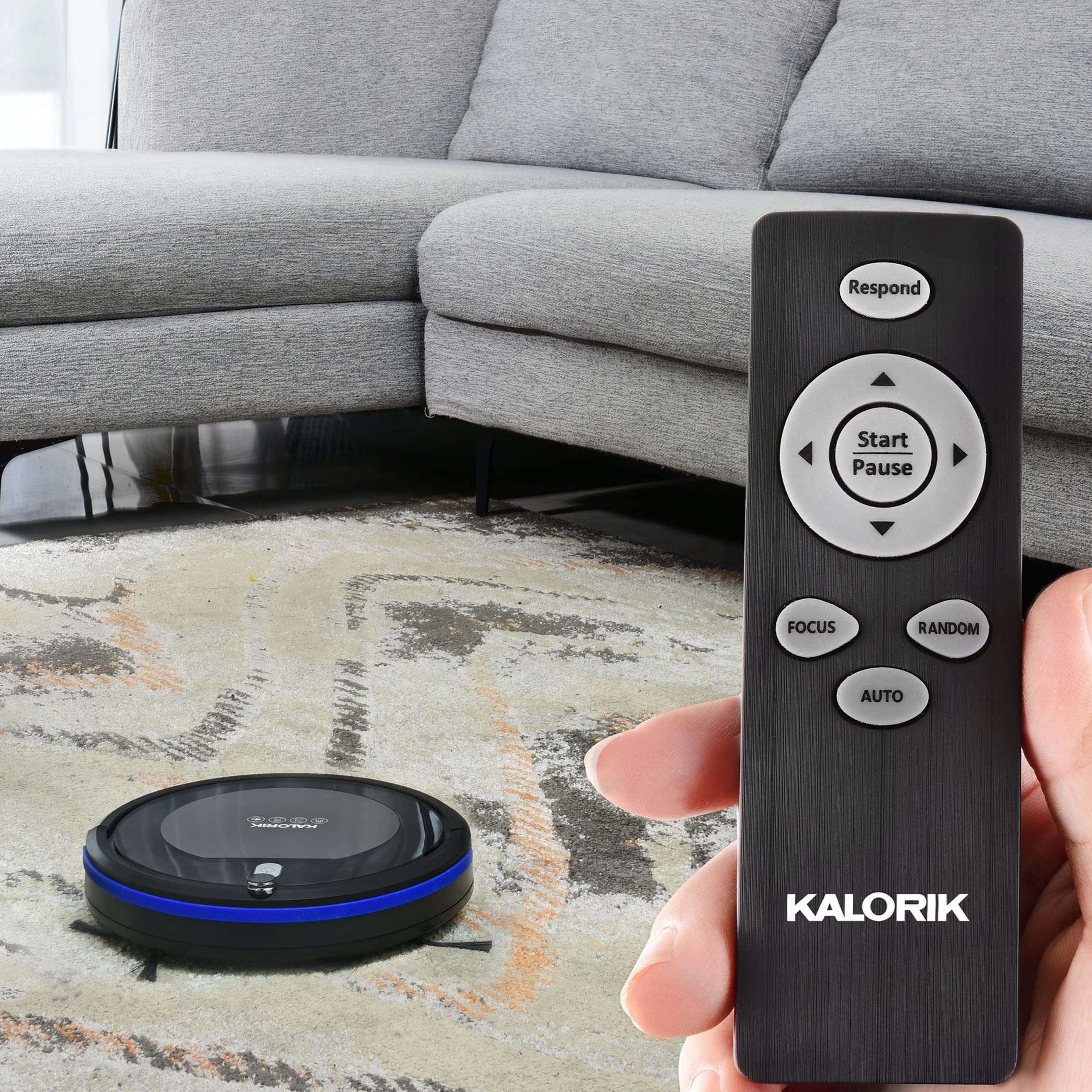 Kalorik® Home Ionic Pure Air Rechargeable Robot Vacuum with Four Smart Cleaning Modes, Black and Gray