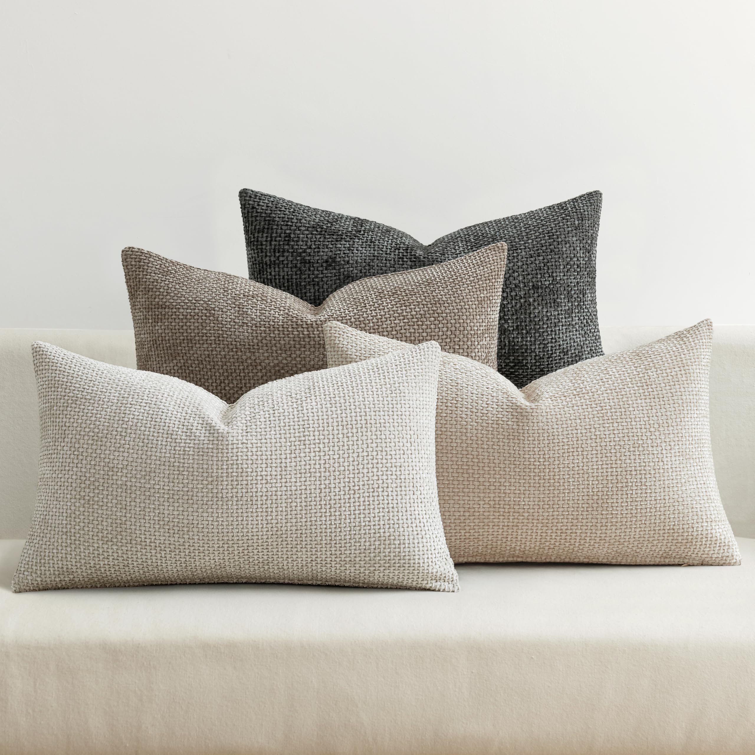 MIULEE Decorative Chenille Lumbar Pillow Covers Neutral 12x20 Pack of 4