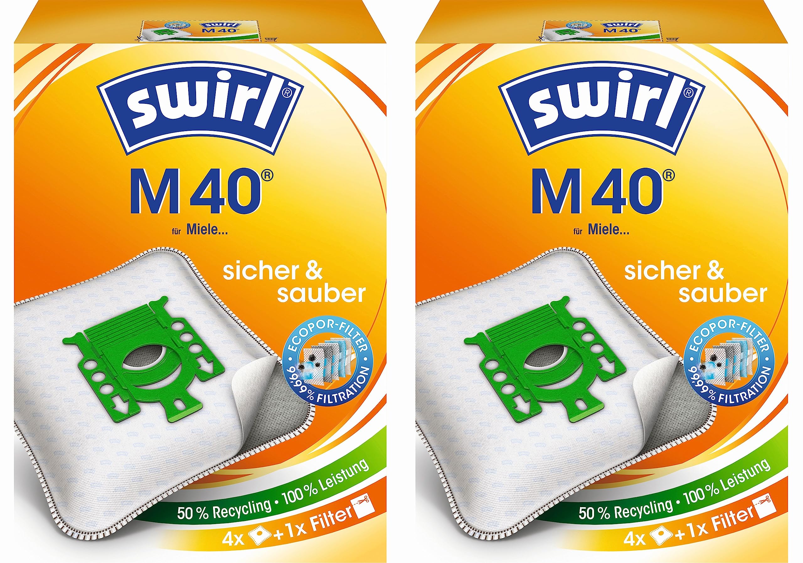 2 Pakete Swirl Staubsaugerbeutel M40 (M54) / M 40 EcoPor für Miele Staubsauger Typ: G