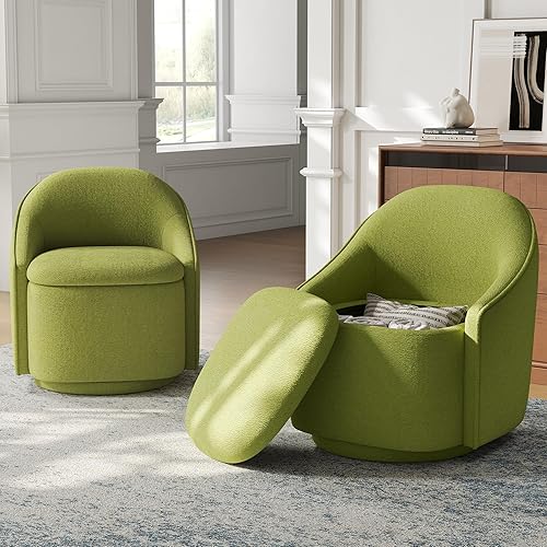 LINSY Juego de 2 sillas giratorias decorativas, cómodas sillas de barril de felpilla con almacenamiento giratorio de 360 grados para sala de estar,