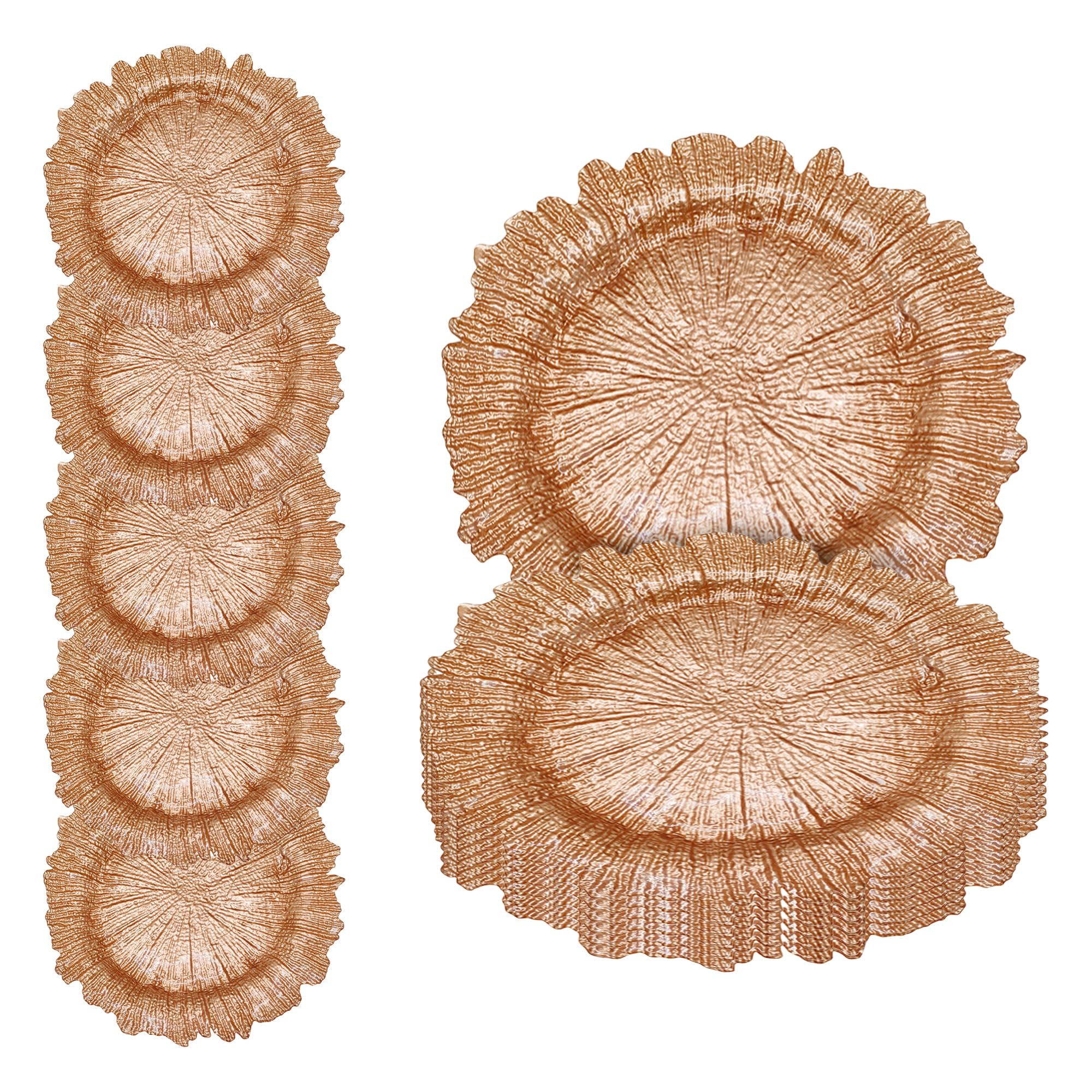Lot de 12 assiettes de présentation élégantes en polypropylène pour mariages, fêtes, anniversaires, vaisselle, événements de restauration et événements spéciaux Doré rose 33 cm