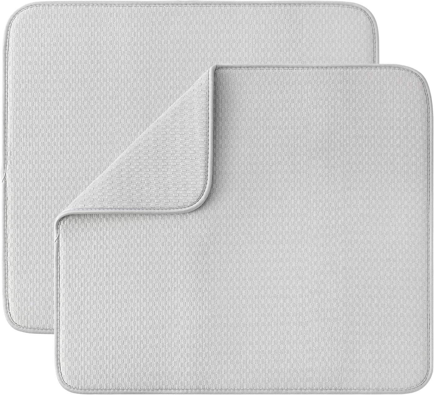 SUBEKYU Microfiber Dish Drying Mat for Kitchen Counter, Absorbent Dishes Drainer/Rack Pad for Countertop (Light Grey 2P): Home & Kitchen