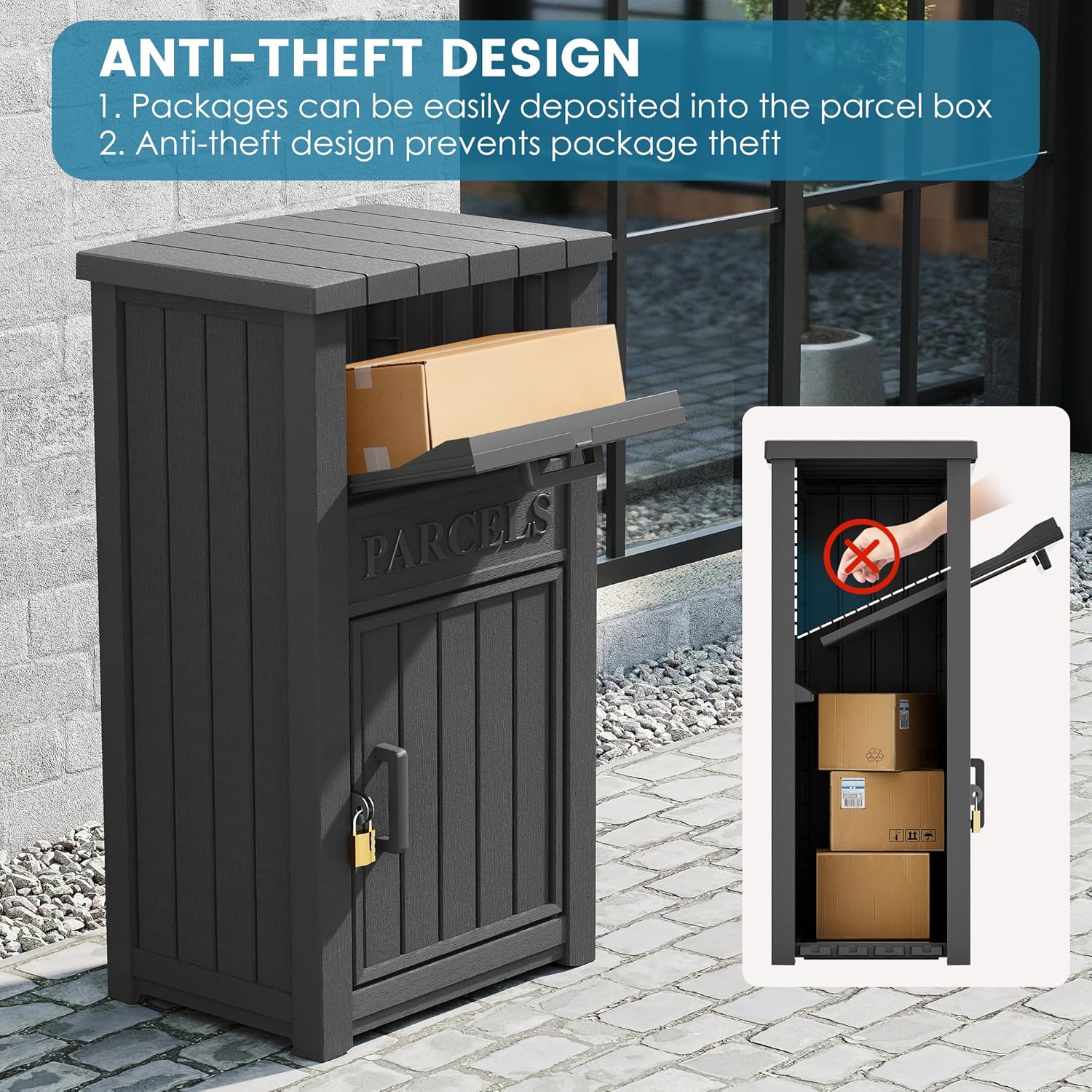 Package Delivery Box with Sign,Lockable & Weatherproof Anti-Theft Delivery Boxes for Outside,Porch,Curbside,House,Black - Image 7