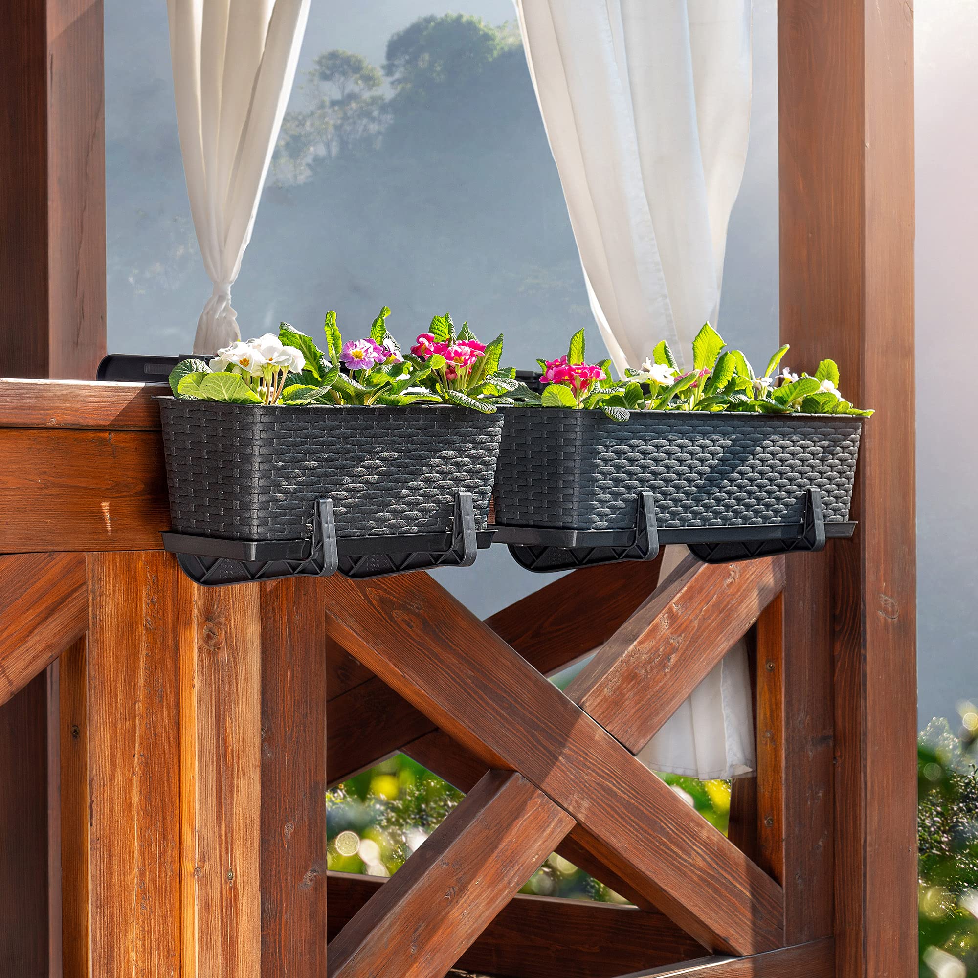 KADAX Soporte para Jardinera de Balcón Sin Taladrar, Ganchos Ajustables, Juego de 2 Unidades (Antracita)
