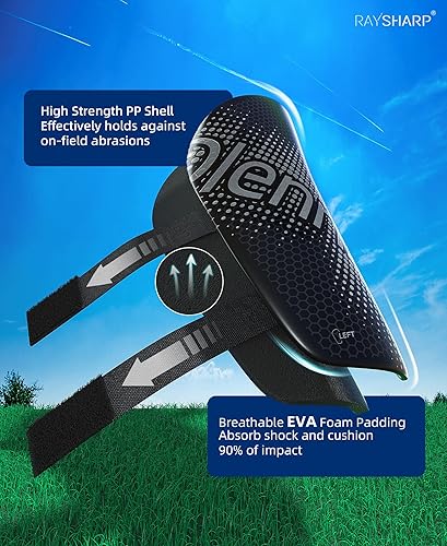 Miniatura 8 de RAYSHARP Espinilleras de fútbol para jóvenes, cómodas y duraderas, con correas ajustables para niños, niñas, adolescentes y adultos