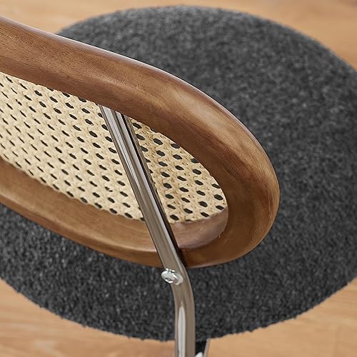 Miniatura 5 de Art Leon Juego de 4 sillas de comedor, sillas de comedor modernas de mediados de siglo con respaldo de bastón, silla de ratán tapizada de vellón