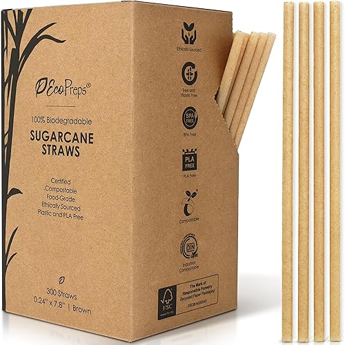 Miniatura 8 de EcoPreps Pajitas biodegradables, 100% compostables, sin plástico, ecológicas, popotes desechables de fibra vegetal de 8 pulgadas, duraderos para