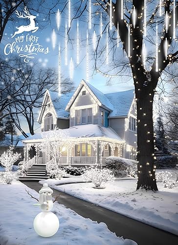 Miniatura 2 de Minetom Paquete de 2 luces solares de lluvia de meteoros, 16 pulgadas, 10 tubos, 240 luces LED de Navidad, impermeables, luces de lluvia de