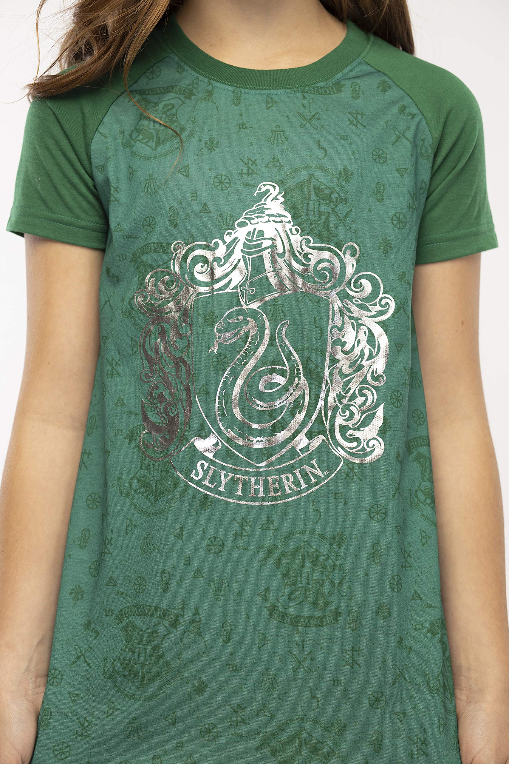 Harry Potter niñas Imprimir Lámina Casas Hogwarts Raglan Camisón - Slytherin (7/8)