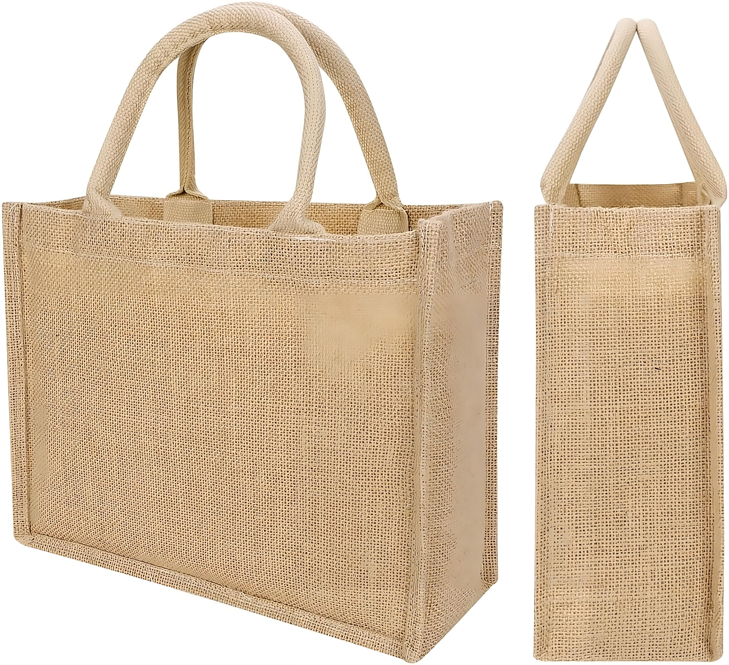 Large Jute Shopping Bag [ With Zip Closure/Generous Space 40x45x15 CMS], Foldable, Reusable, Strong Shopping Bag Natural Jute Carrier Bags Perfect for Events,Beach, Shopping And Holiday - 1 Count