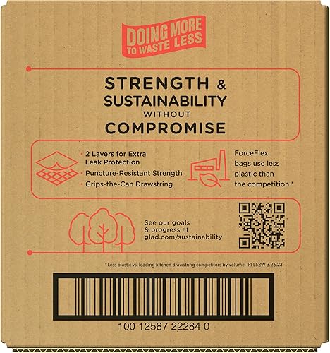 Miniatura 4 de Glad ForceFlex Protection Series Bolsas de basura altas para almacenamiento de basura y alimentos, 13 galones, brisa ligera de luna con Febreze, 110