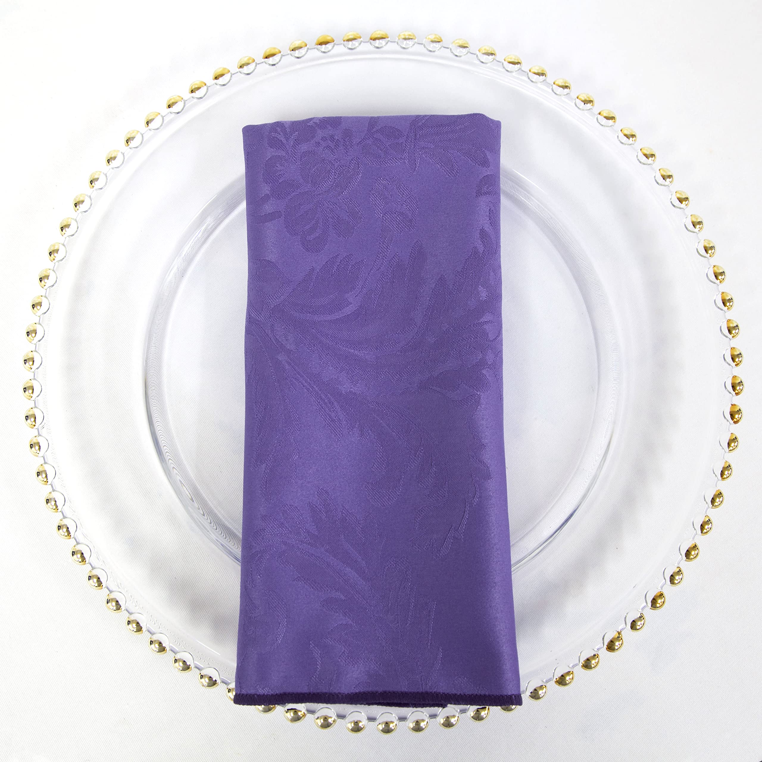 Decor Essentials Damask Napkin Table Linen Wedding Events Parties Decorations (Purple, Napkin 20" x 20")