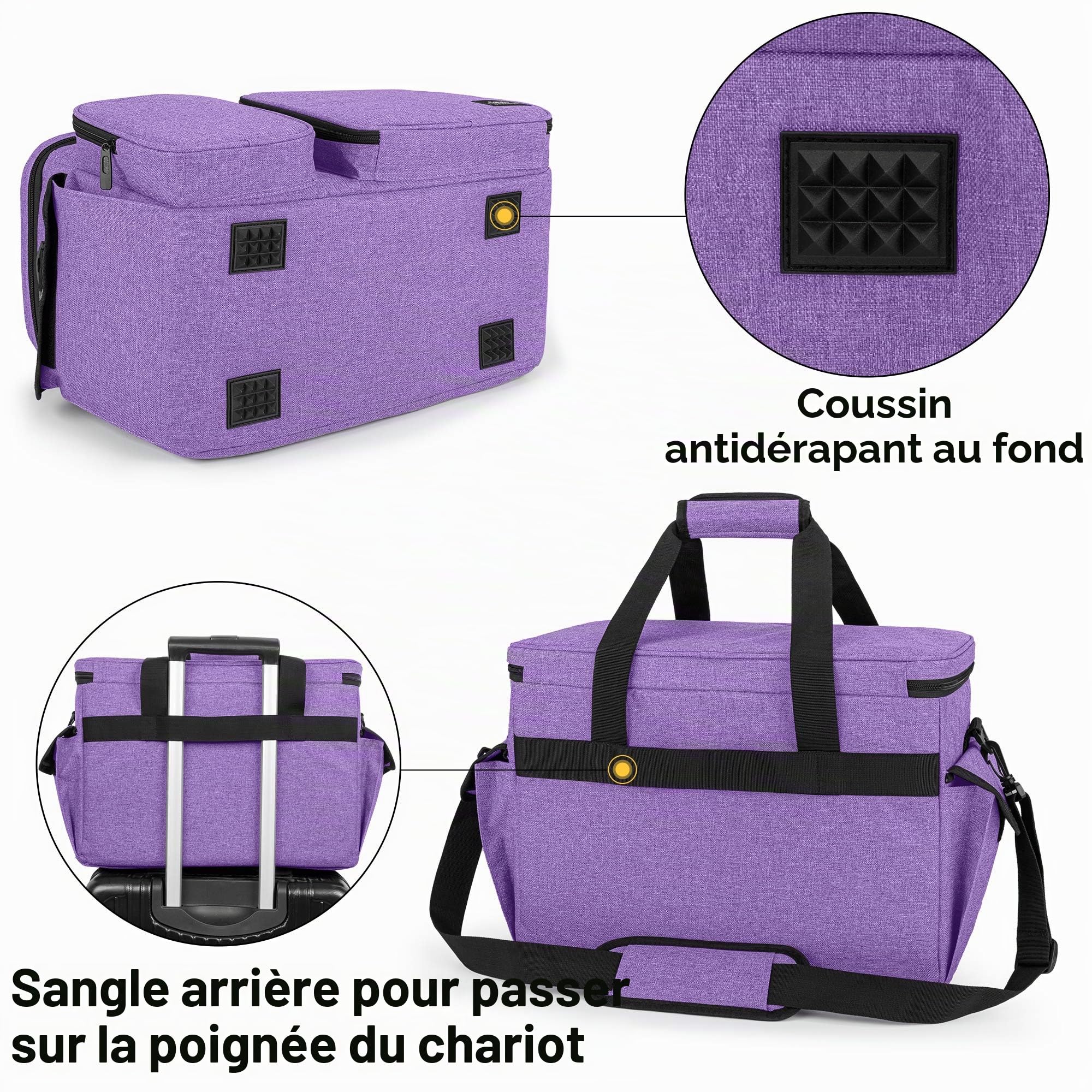 CURMIO Grand Sac Universel pour Machine à Coudre, Sac Fourre-tout antidérapant de transport compatible avec la plupart des machines à coudre et accessoires standard sur le marché, Violet (Sac Vide) | Multi-Poches, Pieds Antidérapants Caoutchouc, Bandouliè