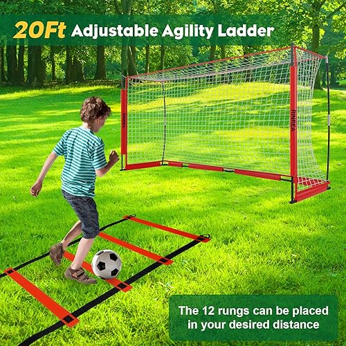 Miniatura 3 de Portería de fútbol portátil, base de metal plegable, equipo de entrenamiento de fútbol de configuración rápida con 1 bolsa de transporte, 1 escalera