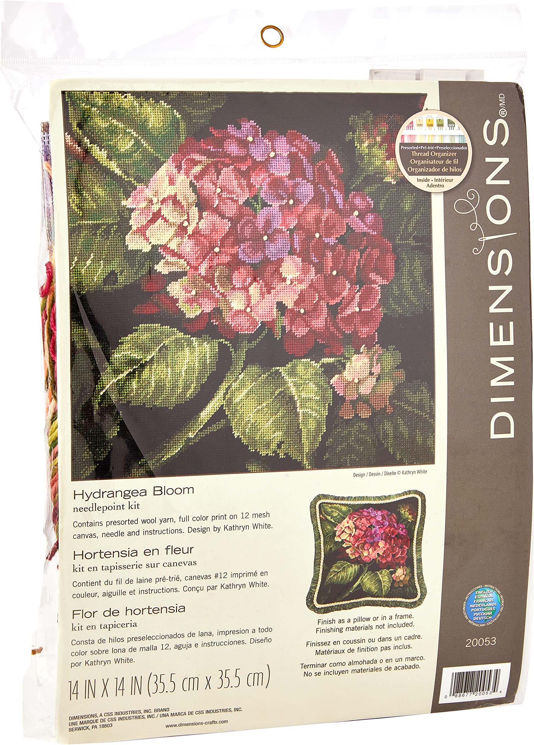 DIMENSIONS 20053 Needlepoint Hydrangea Bloom Kit, 100% Cotton, Black, 35 x 35 x 0.1 cm