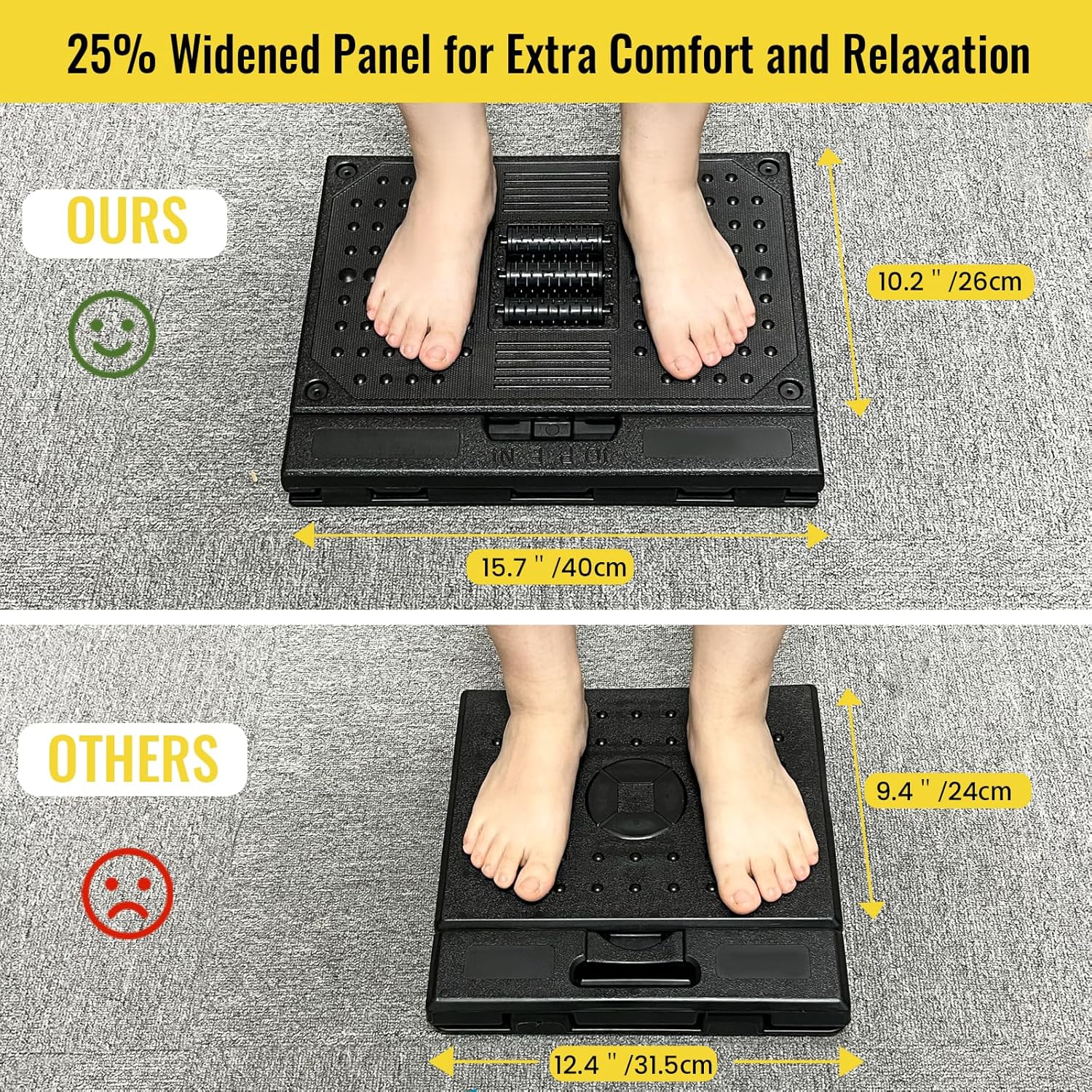 Foot Rest for Under Desk at Work Enlarged, Ergonomic Footrest with Adjustable Height and Angle, Foldable Foot Stool with Removable Pad Massage Beads for Office Gaming Chair Black