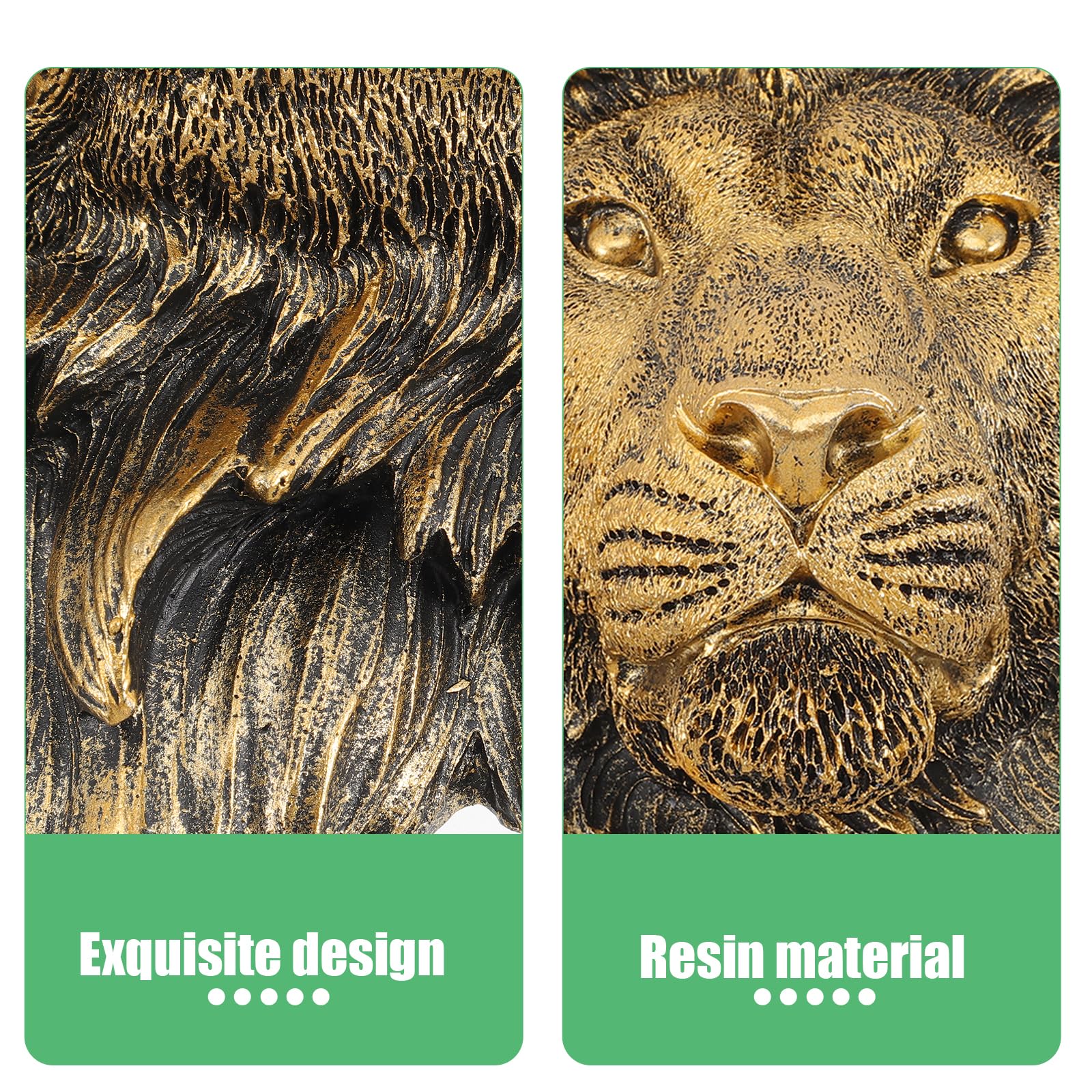 Decoración de pared ligera con cabeza de león, escultura de resina para colgar en la pared, estuado de animal, bronce, adorno para el hogar, decoración de bestias falsas para placa de granja 6