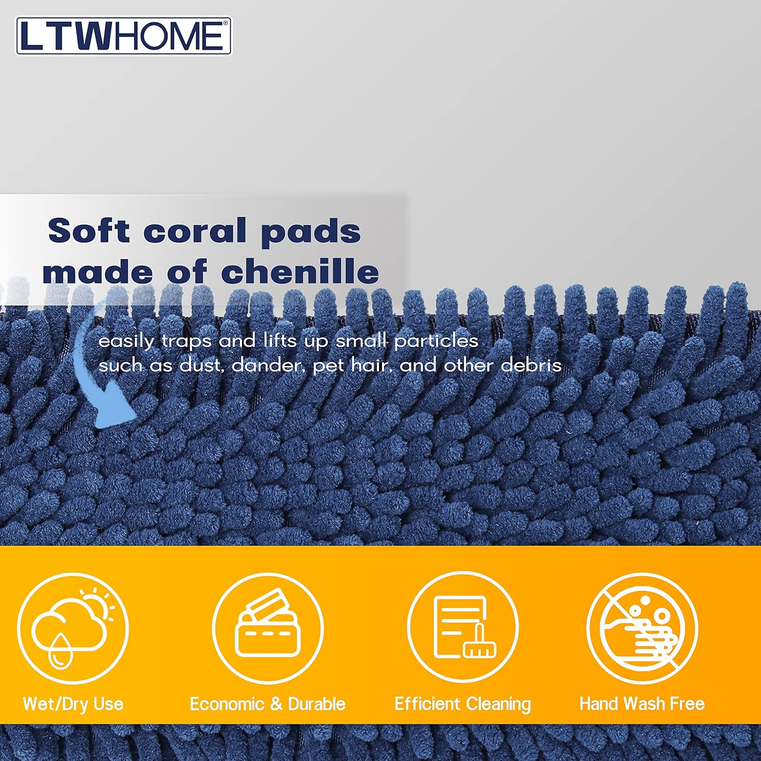 LTWHOME Replacement 12 Inch Chenille Coral Pads Flat Mop Refills (Pack of 8)