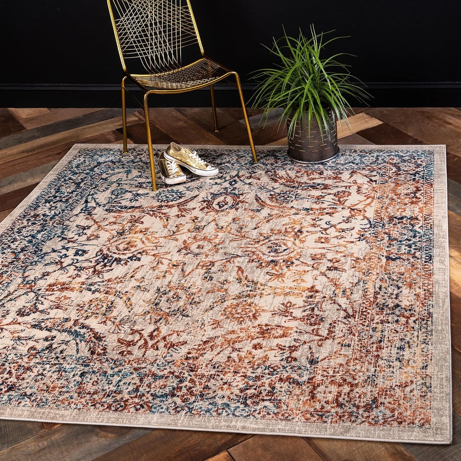 Unique Loom Oslo Collection Distressed OverDyed Botanical Tradtional Beige Square