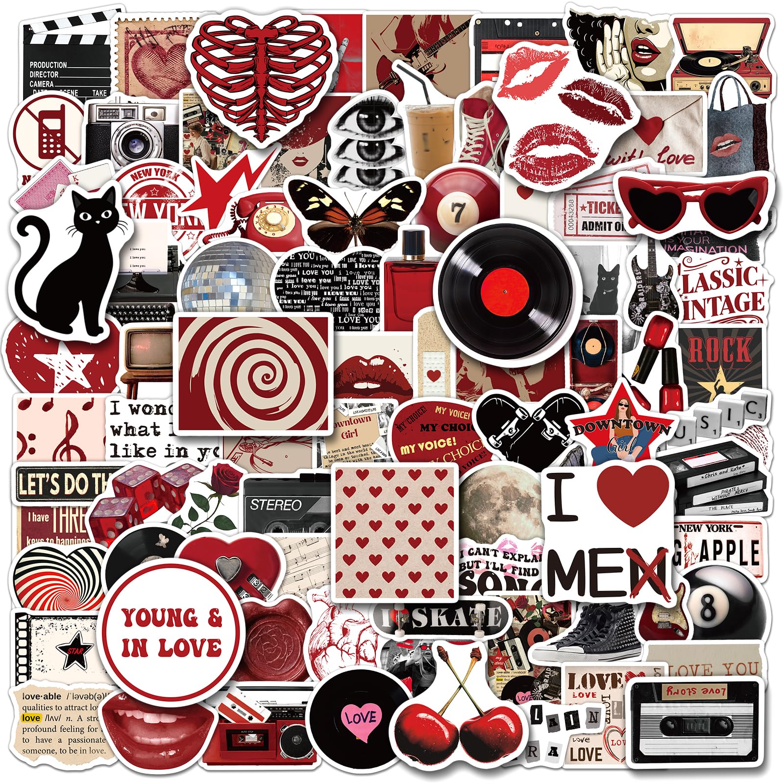 200PCS Downtown Girl Stickers Aesthetic, Trendy Stickers for Girls Teens Red and Black Downtown Girl Sticker Journal Laptop Urban Fashion Party Favor