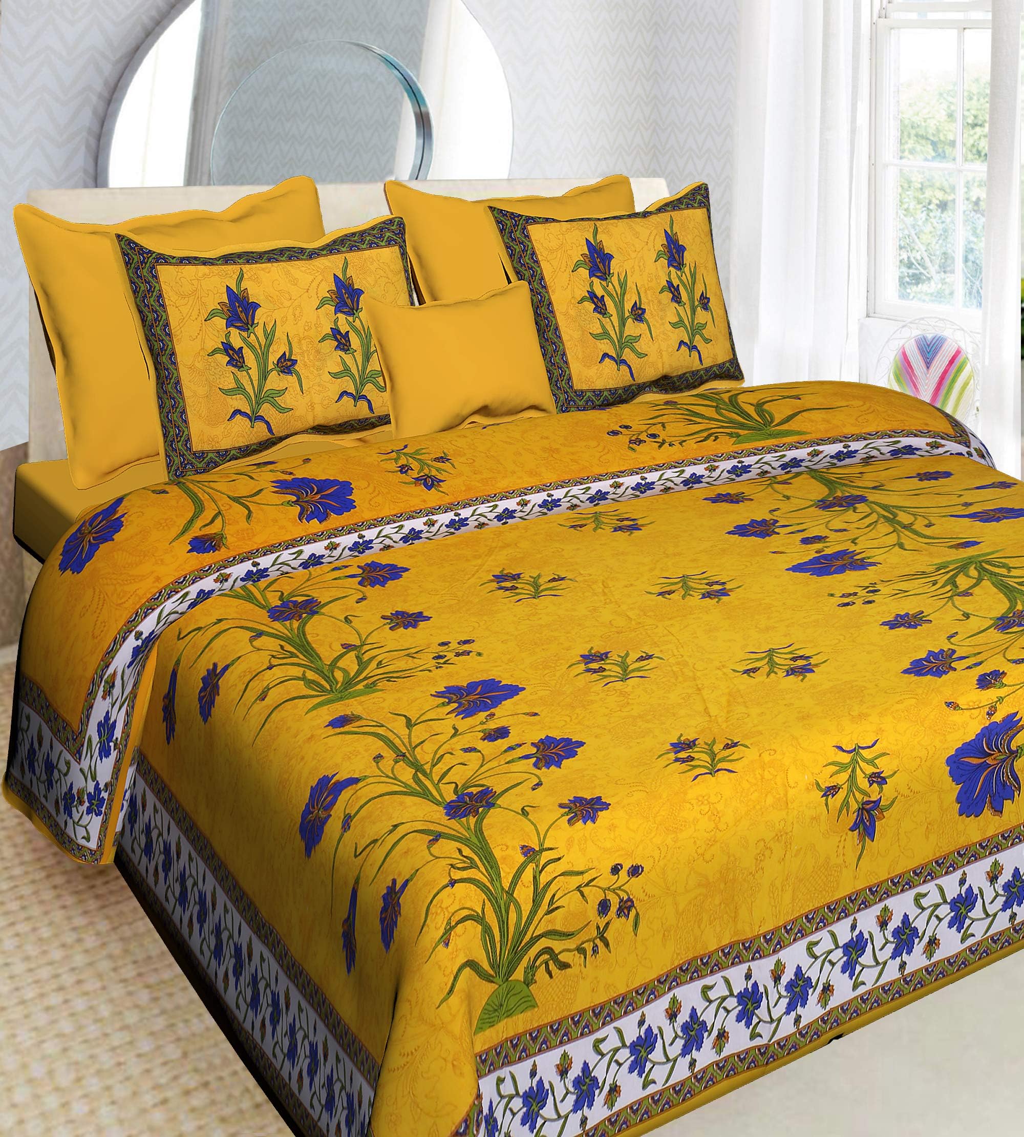 UNIBLISSCotton 144 TC Bedsheet (Double_Yellow)