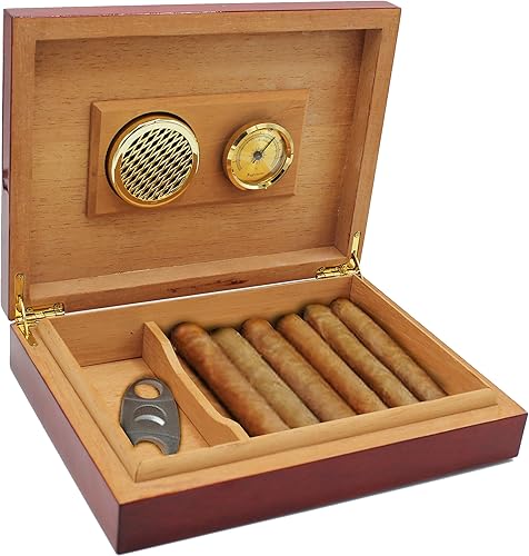 Miniatura 4 de My Personal Memories Humidor de cigarros grabado personalizado y caja de higrómetro, acabado de piano de palisandro de primera calidad,