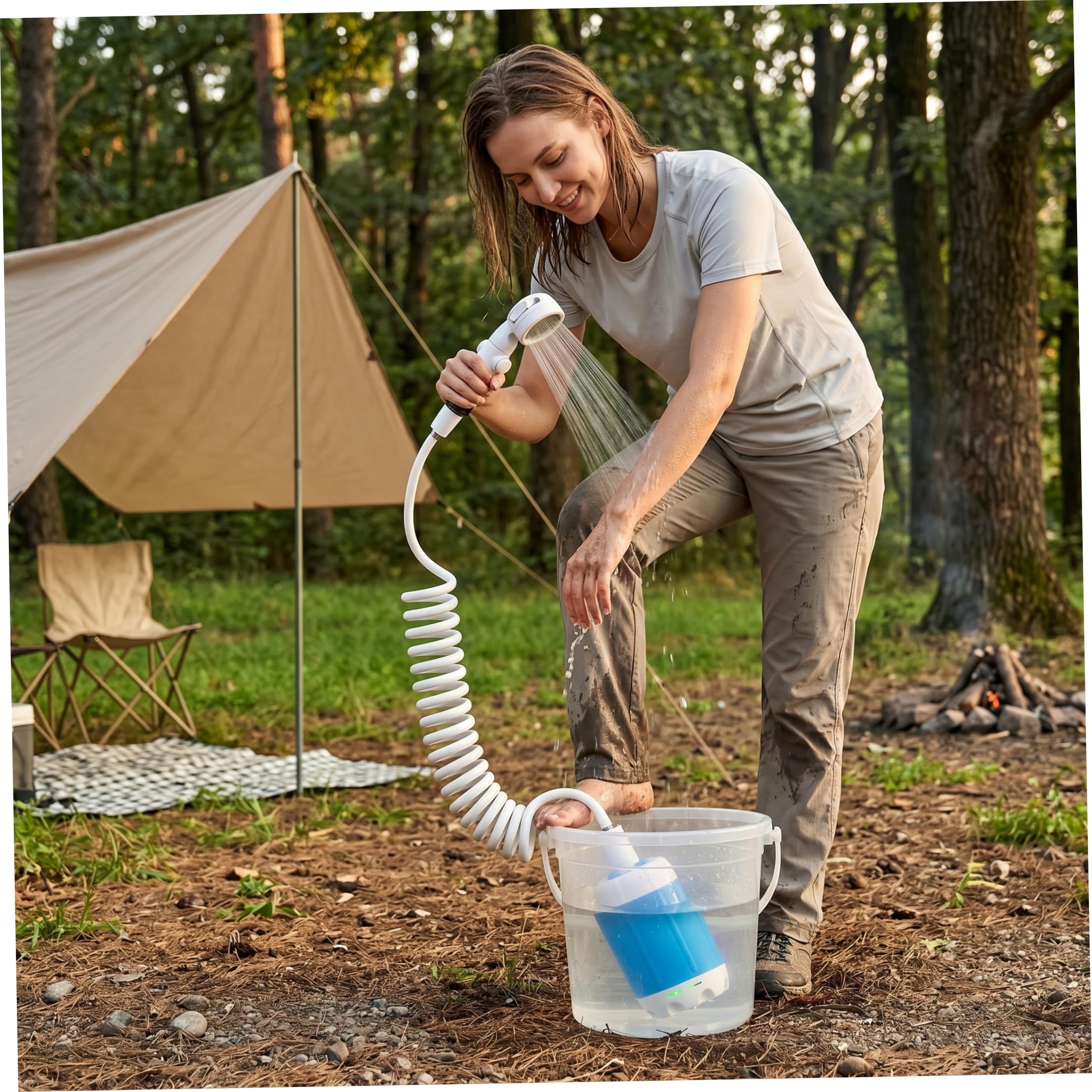 Douche de Camping Portable, Douche de Camping Rechargeable, Pompe USB extérieure pour -Car, Voyage, Plage, Bain pour Animaux Compagnie, arrosage, 2 Niveaux