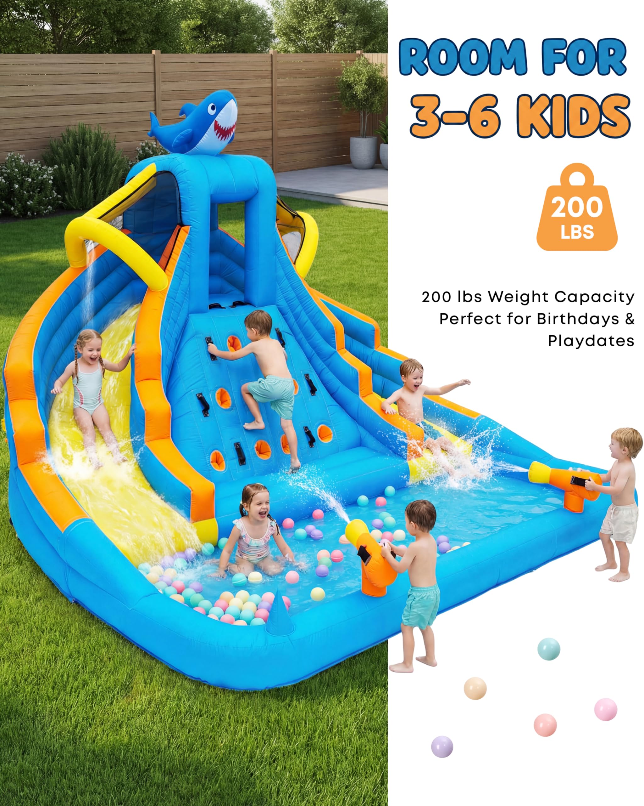 Parque acuático inflable para niños, tobogán de doble carril al aire libre de 4 m con piscina de salpicaduras, pared de escalada, cañones de agua y soplador de 680 W, juego en el patio trasero para