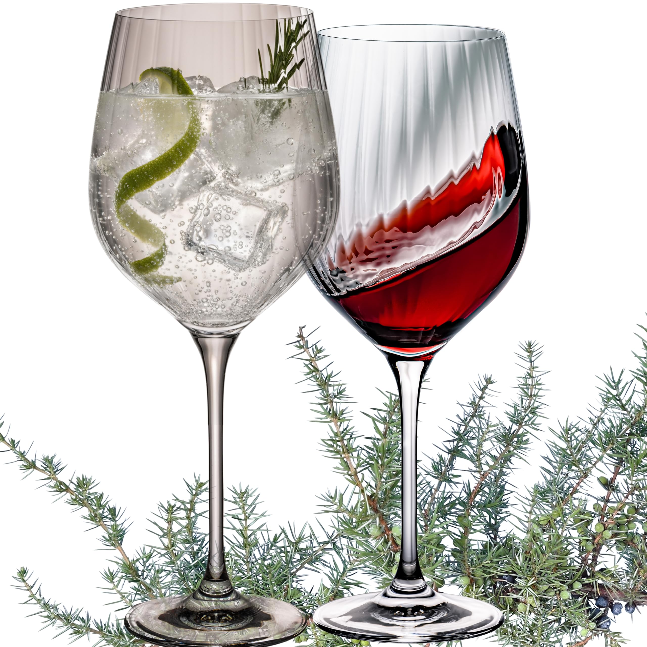 IMPERIAL glass geriffelte Gin Tonic Gläser Set 2x 450ml – Gin Gläser aus Crystalline Glas Serie London Spülmaschinenfest Küche, Haushalt