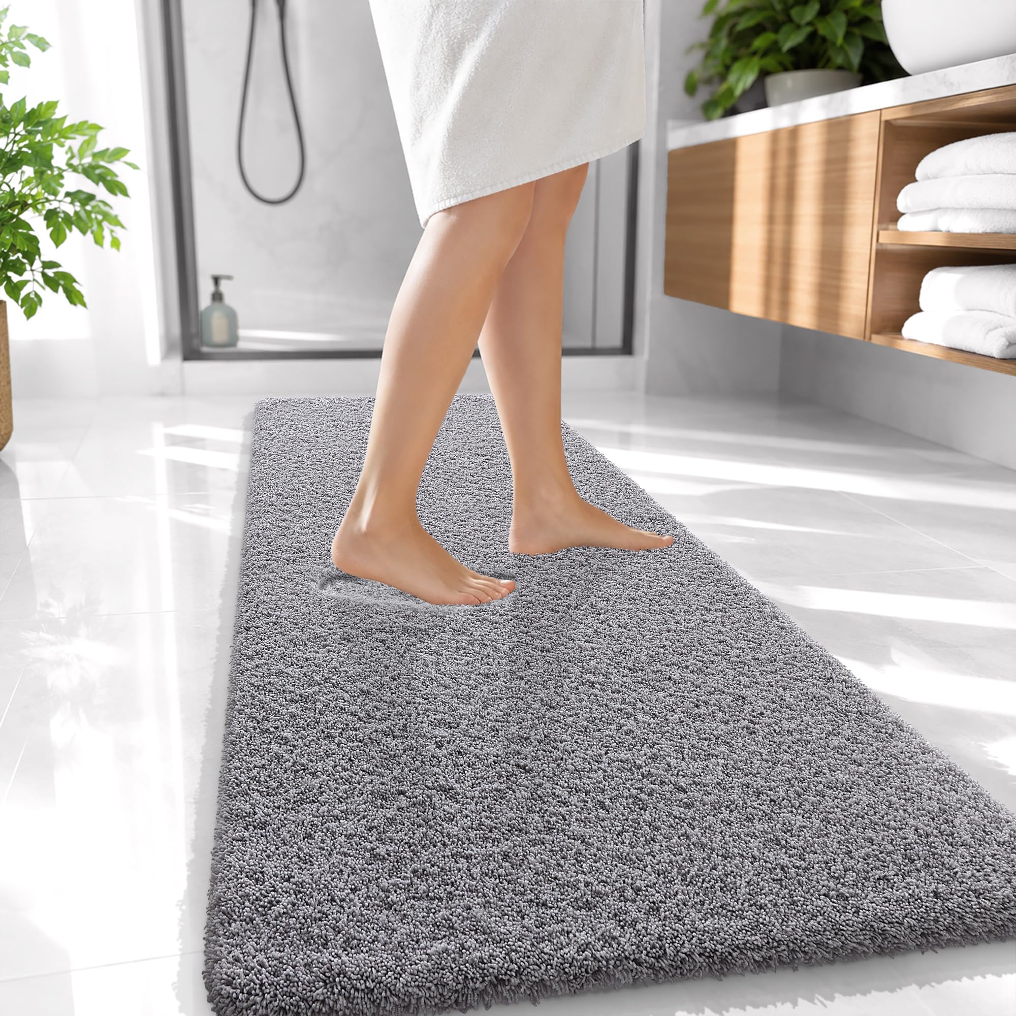 OLANLY Microfiber Bathroom Runner Rugs 47x20, Soft Absorbent Bath Mat, Grey
