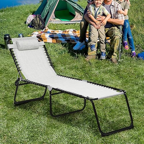 Miniatura 7 de GYMAX - Silla tumbona reclinable, ajustable, plegable y ligera para patio, con almohada extraíble ideal para tomar sol junto a la piscina o en la