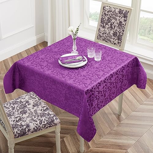 Miniatura 8 de Mantel rectangular morado de damasco con desplazamiento de 60 x 84 pulgadas, mantel lavable para mesa de comedor, fiestas de bufé y campamento